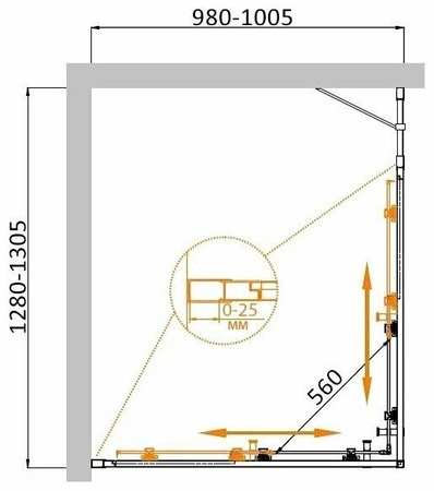Душевой уголок (130х100) CEZARES MOLVENO MOLVENO-AH-21-100+30-C-Cr-IV